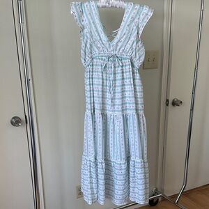 Floral Maxi Dress with Green Stripes